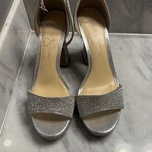 Jessica Simpson Glittering Silver Heels